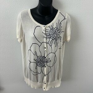 LOFT Cream Button Down Shirt with Graphic Design